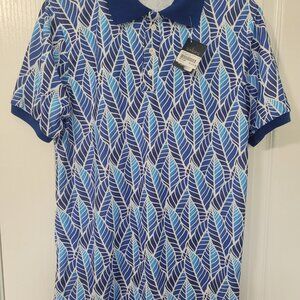 Seahorse Swimwear Men's Polo Shirt Sz Med Blue/Teal Leaves Design Mexico Unique